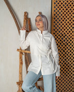 Wrap poplin shirt in off white & mint