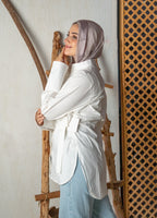Wrap poplin shirt in off white & mint