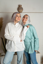Wrap poplin shirt in off white & mint