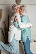 Wrap poplin shirt in off white & mint