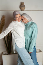 Wrap poplin shirt in off white & mint