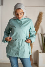 Wrap poplin shirt in off white & mint