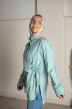 Wrap poplin shirt in off white & mint